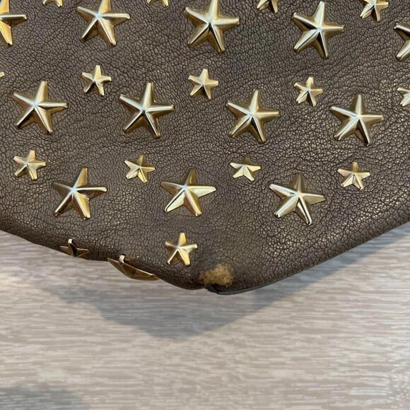 JIMMY CHOO Sasha Star Studded Tote Shoulder Bag Gray Beige Leather - Picture 6 of 6